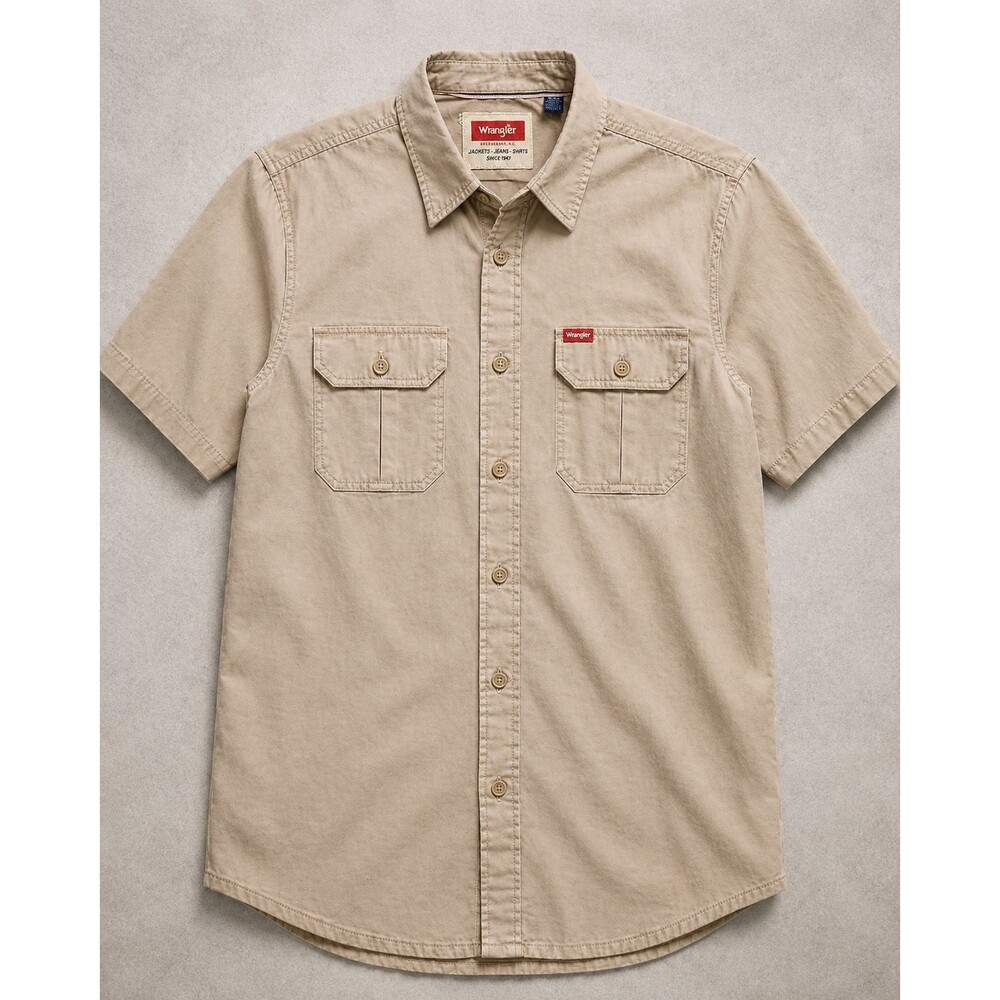 Wrangler Work Khaki Utility Button Up Short Sleeve Ranch Western Shirt Men Med